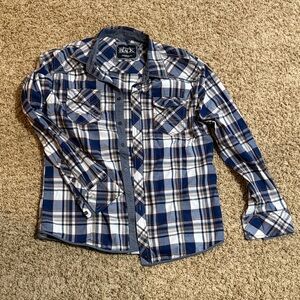 Buckle Navy and White Plaid Button Down Shirt